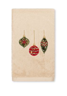 Linum Home Textiles Christmas Ornaments - Embroidered Luxury Turkish Cotton Hand Towel, Sand