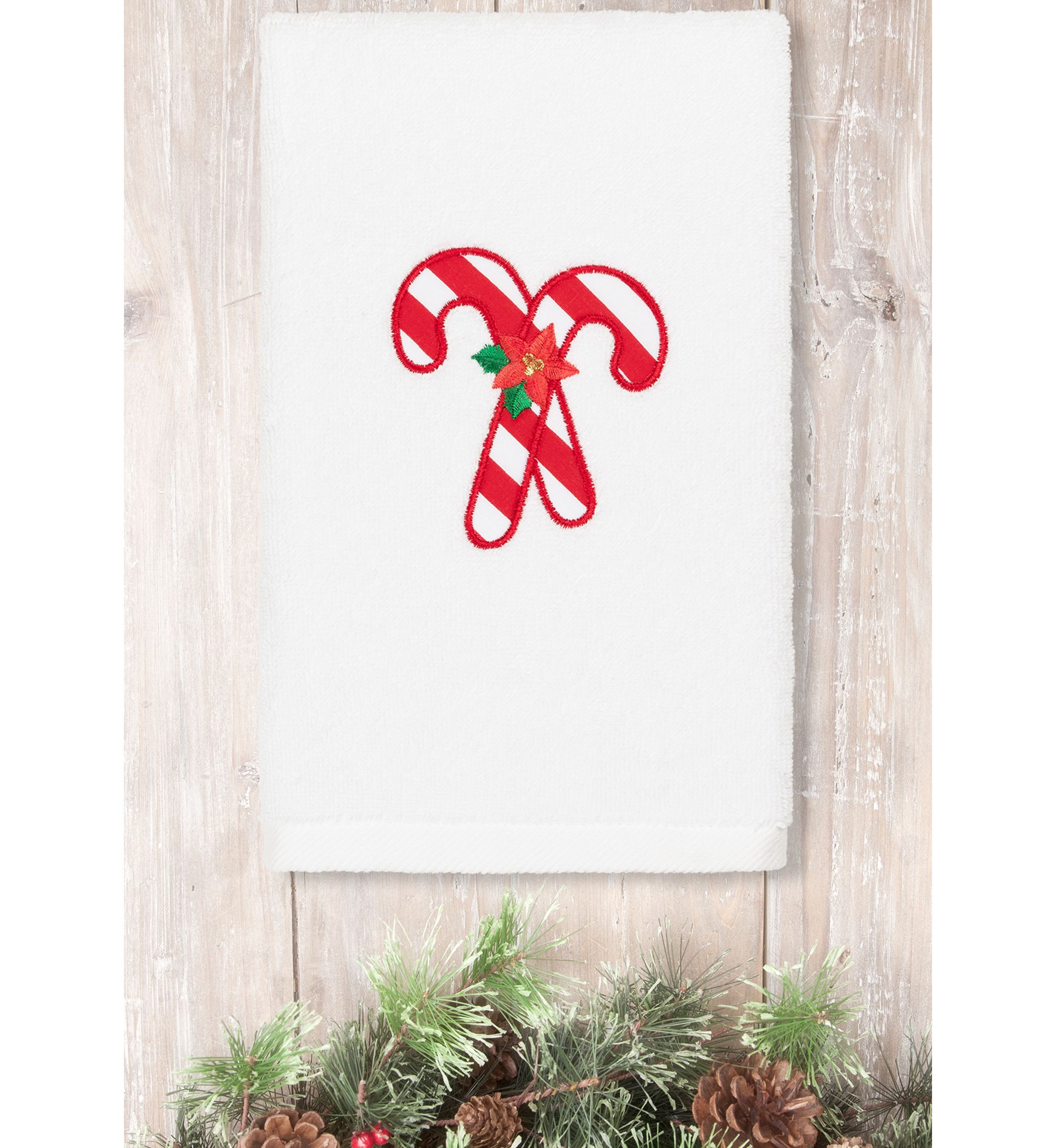 Christmas Candy Canes - Embroidered Luxury Turkish Cotton Hand Towel