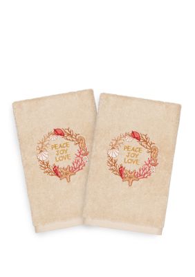 Christmas Peace - Embroidered Luxury Turkish Cotton Hand Towel Set of 2