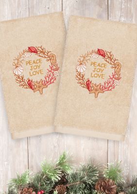 Christmas Peace - Embroidered Luxury Turkish Cotton Hand Towel Set of 2