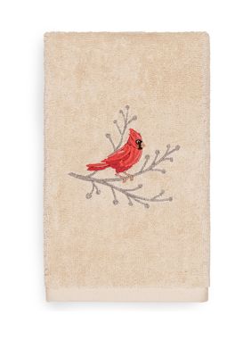 Linum Home Textiles Christmas Cardinal - Embroidered Luxury Turkish Cotton Hand Towel, Sand