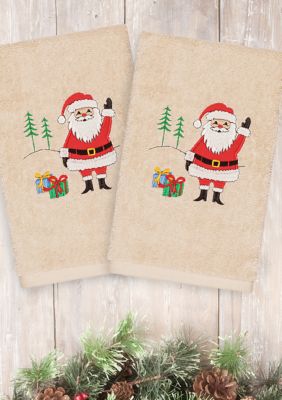 Christmas Santa Waving - Embroidered Luxury Turkish Cotton Hand Towel Set of 2