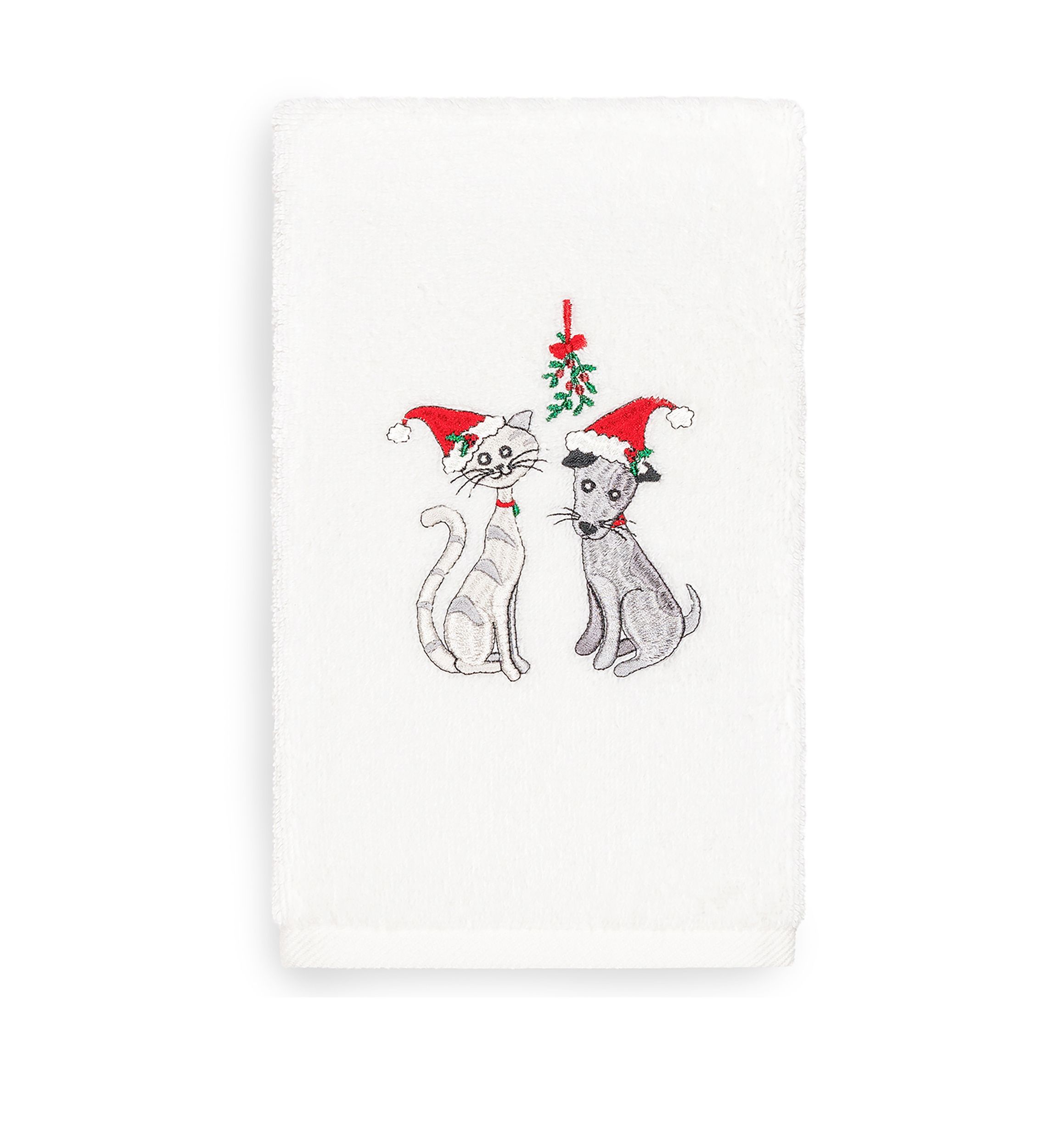 Christmas Cute Couple - Embroidered Luxury Turkish Cotton Hand Towel