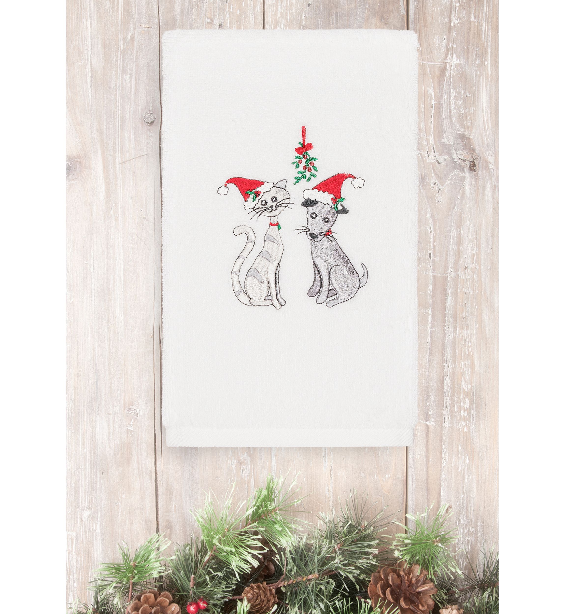 Christmas Cute Couple - Embroidered Luxury Turkish Cotton Hand Towel