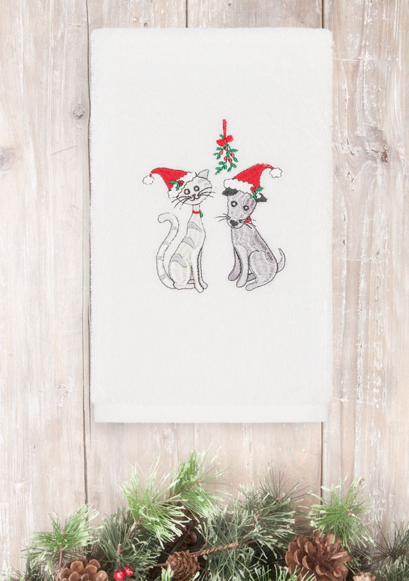 Christmas Cute Couple - Embroidered Luxury Turkish Cotton Hand Towel