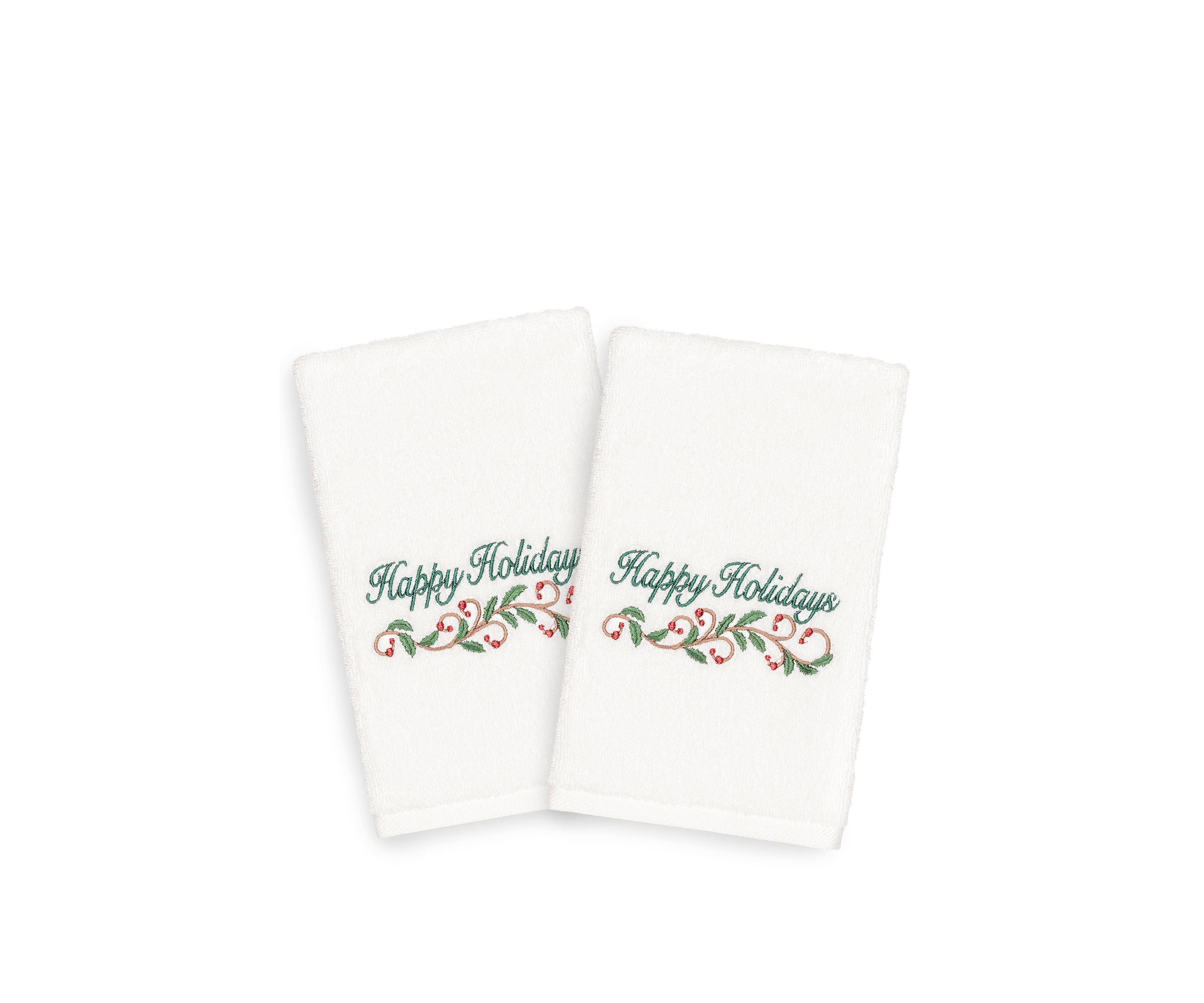 Christmas Happy Holidays Embroidered Luxury Hand Towel Set