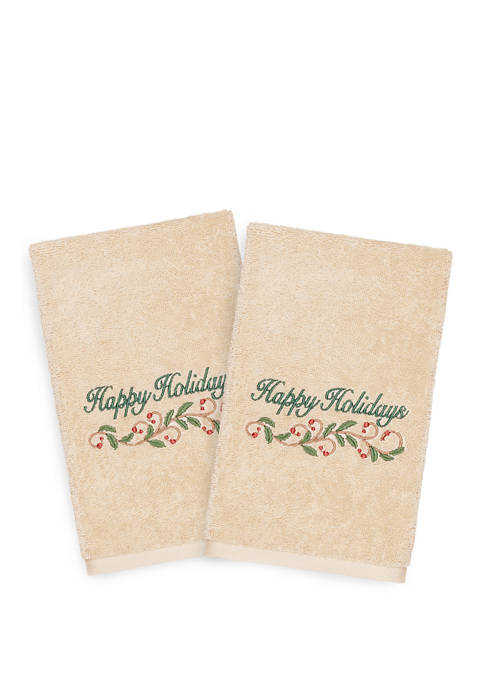 Linum Home Textiles Christmas Happy Holidays Embroidered Luxury
