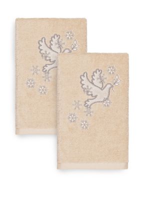 Christmas Dove Embroidered Luxury Turkish Cotton Hand Towel Set of 2