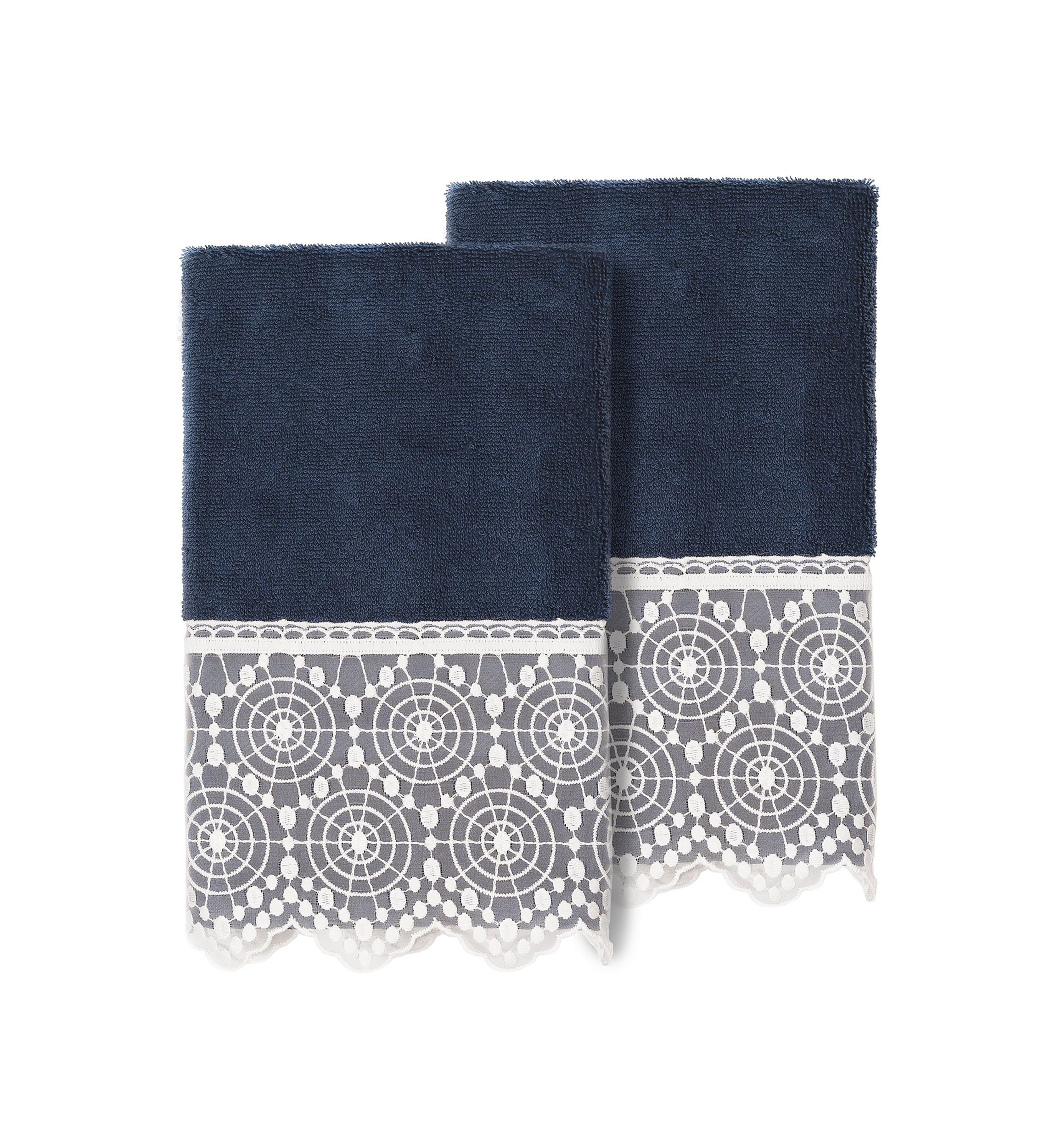 ARIAN 2PC Cream Lace Embellished Hand Towel Set