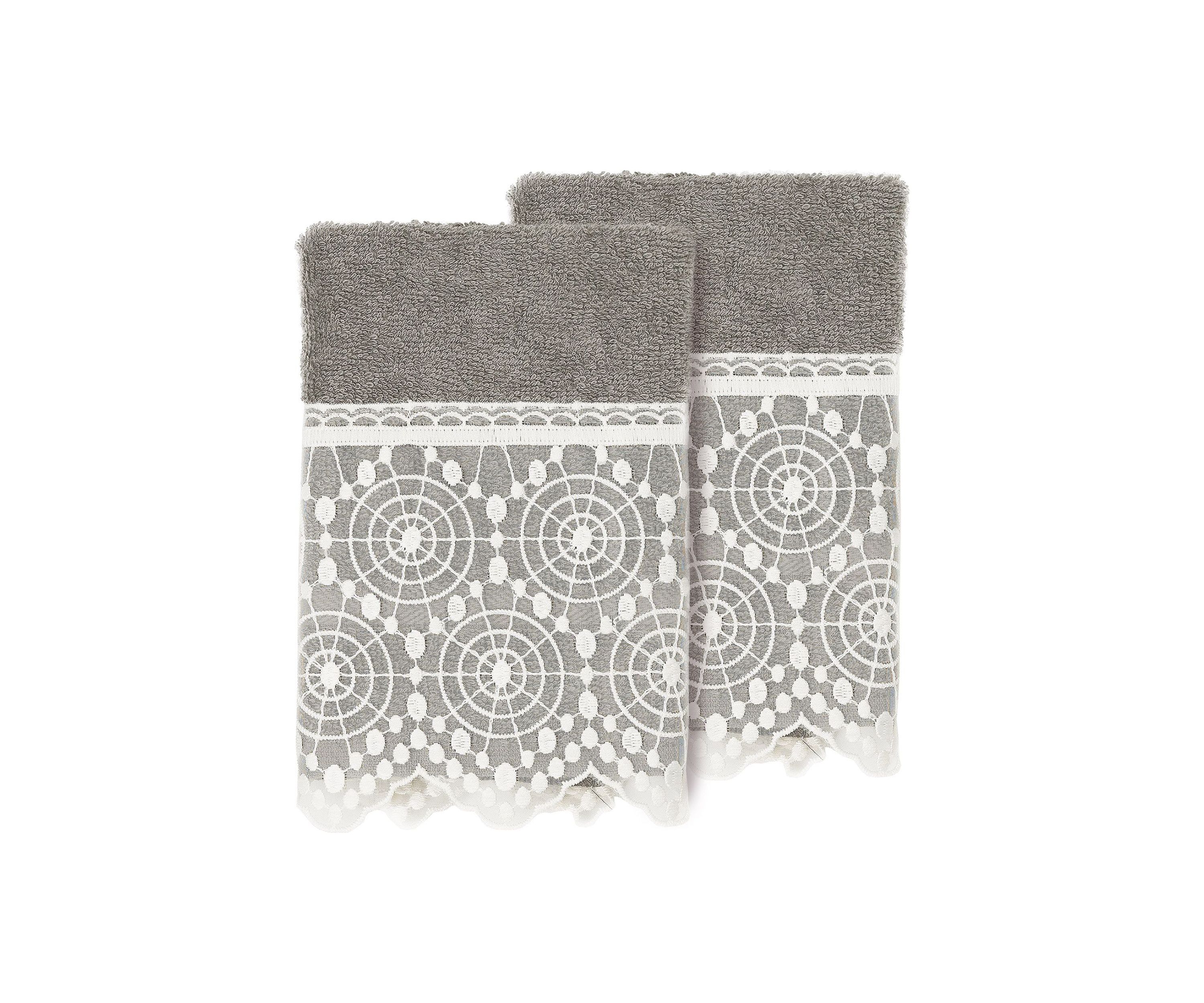 ARIAN 2PC Cream Lace Embellished Washcloth Set