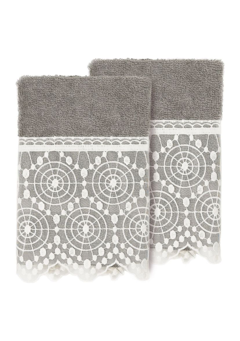 ARIAN 2PC Cream Lace Embellished Washcloth Set