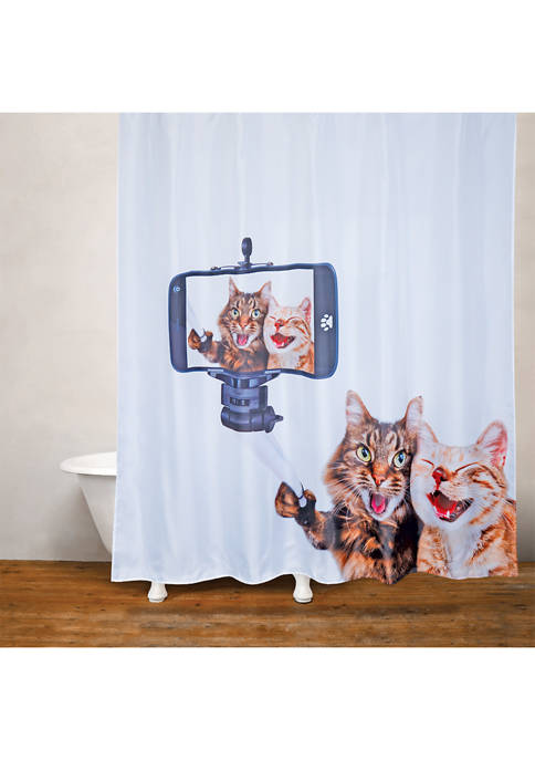 MODA Cat Selfie Fabric shower Curtain