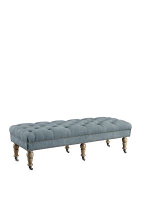 62 Inch Livia Washed Blue Linen Bench