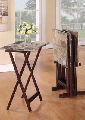 Linon faux marble best sale wood tray table set