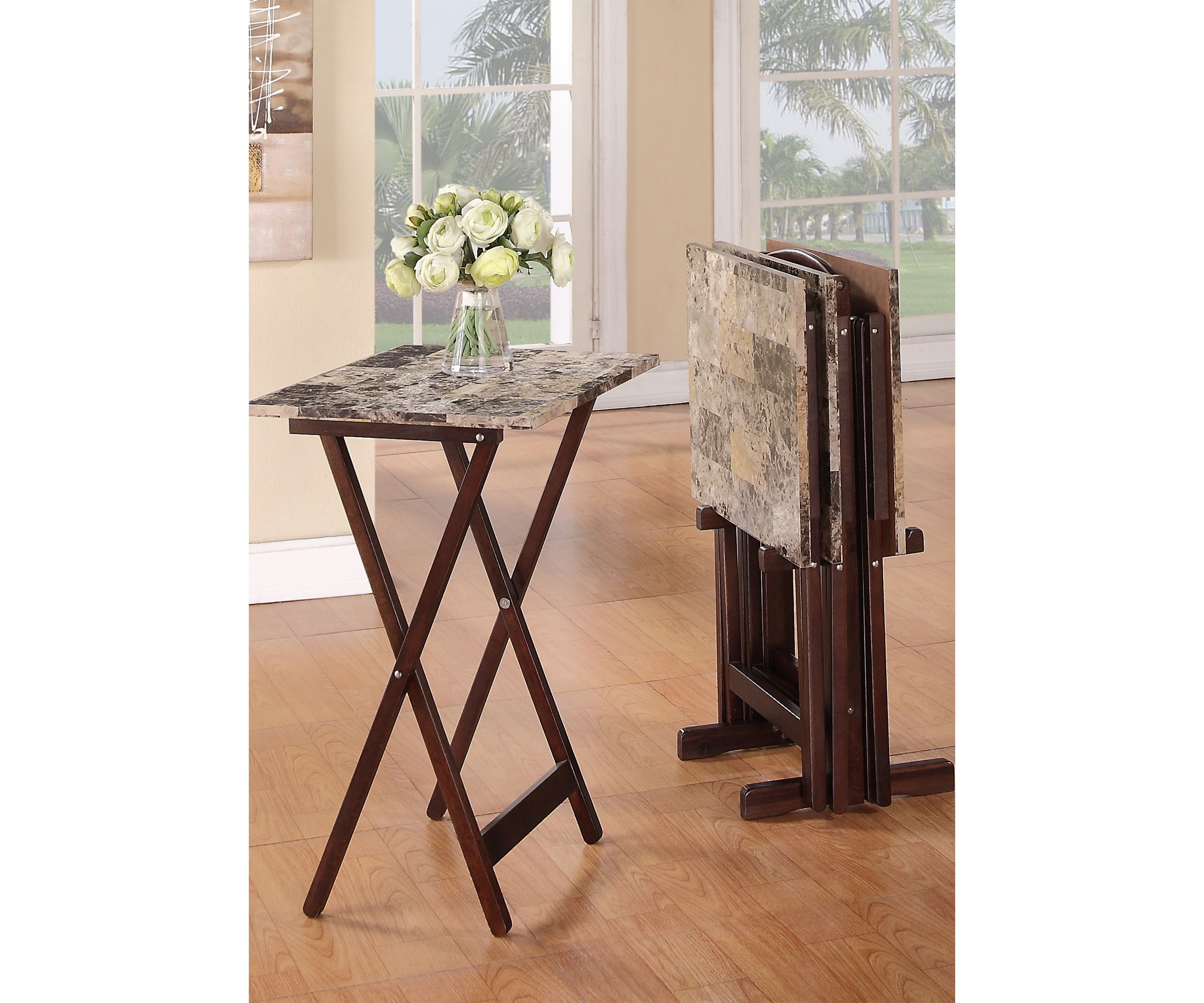 	  Noel Brown Faux Marble Tray Table  