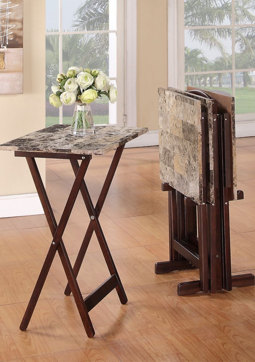 	  Noel Brown Faux Marble Tray Table  