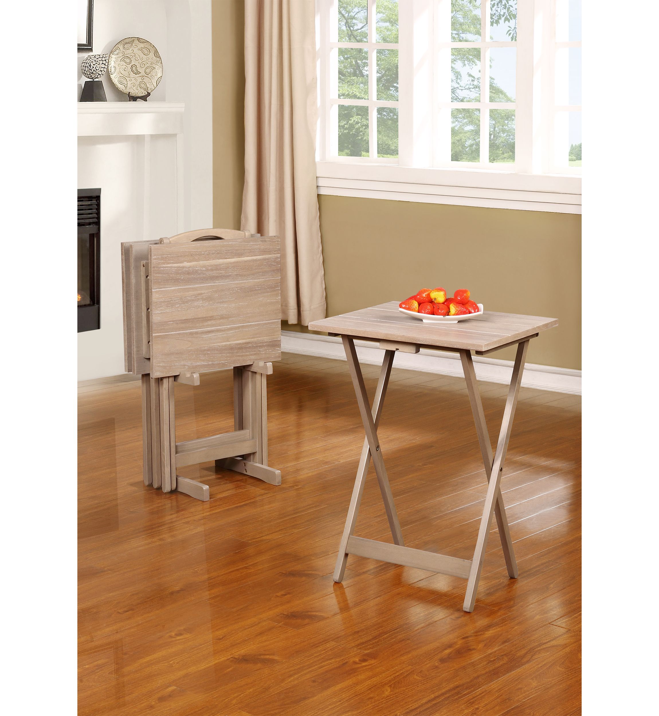 Vance Gray Acacia Tray Table Set