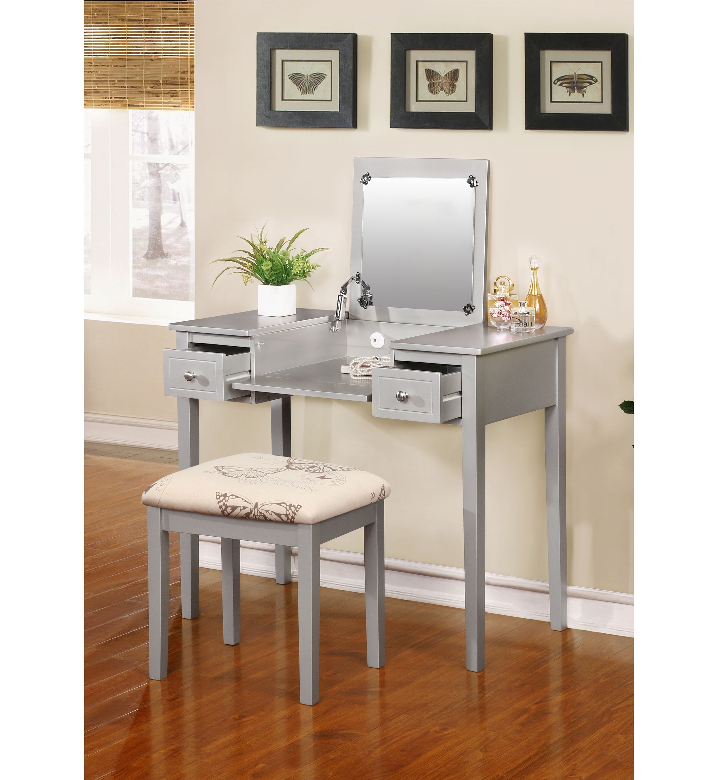 Drea Silver Butterfly Vanity Set