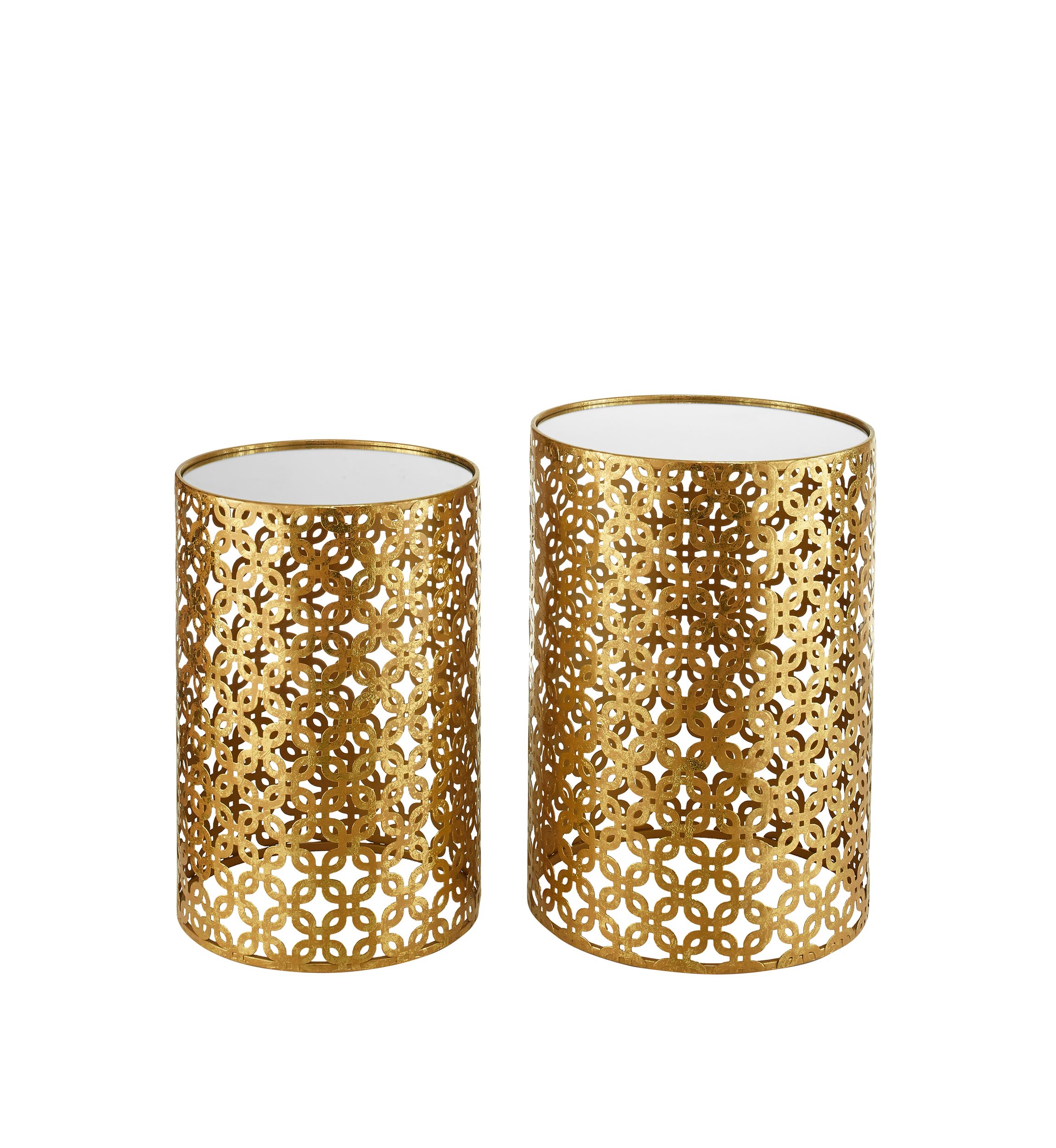 Rosie Set of Two Round Gold Nested Tables with Mirror Tops