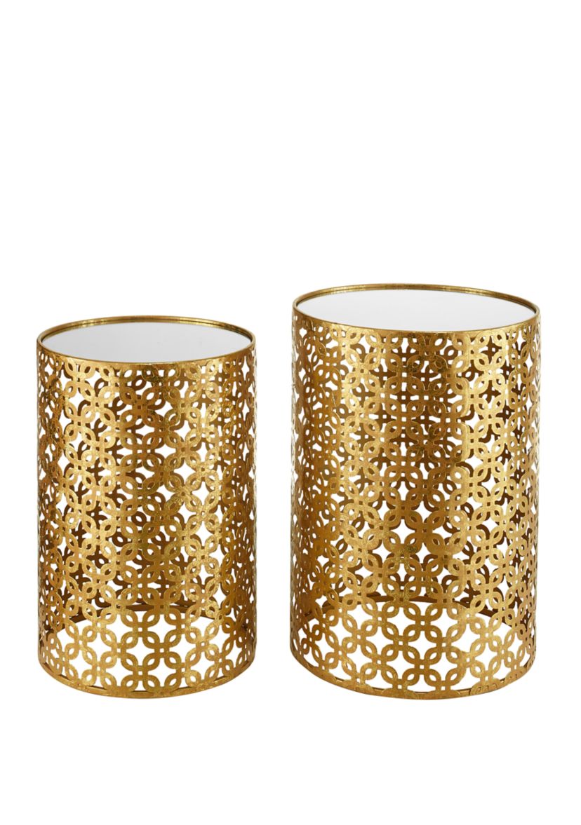 Rosie Set of Two Round Gold Nested Tables with Mirror Tops