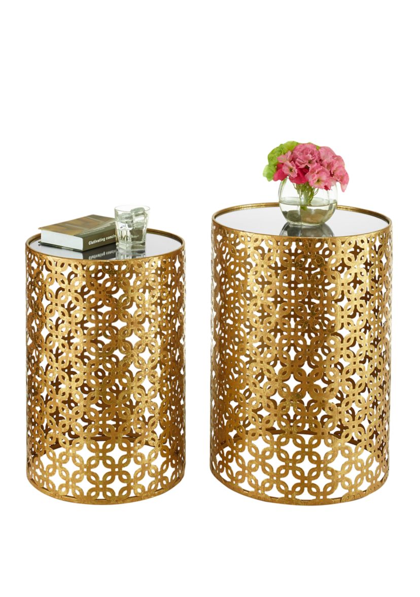 Rosie Set of Two Round Gold Nested Tables with Mirror Tops