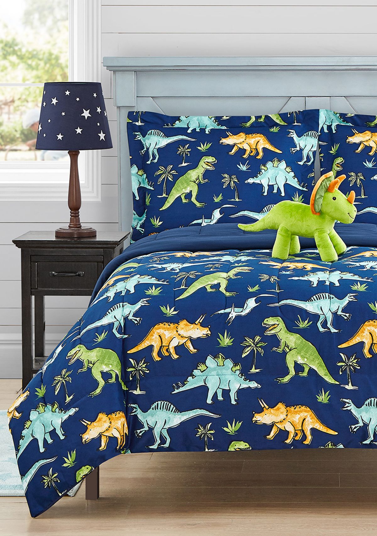 Watercolor Dinosaur Comforter Set with Dinosaur Novelty Pillow