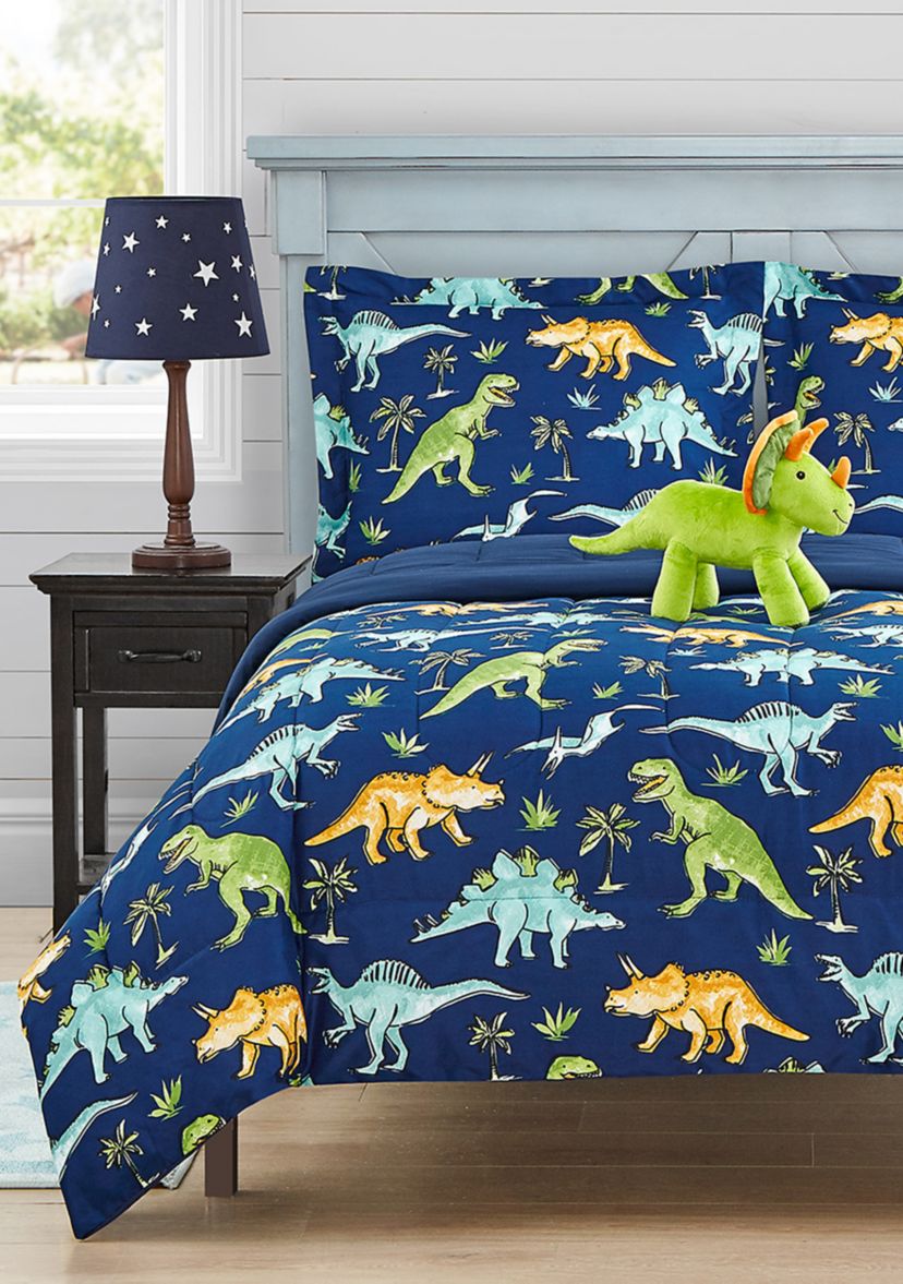 Watercolor Dinosaur Comforter Set with Dinosaur Novelty Pillow