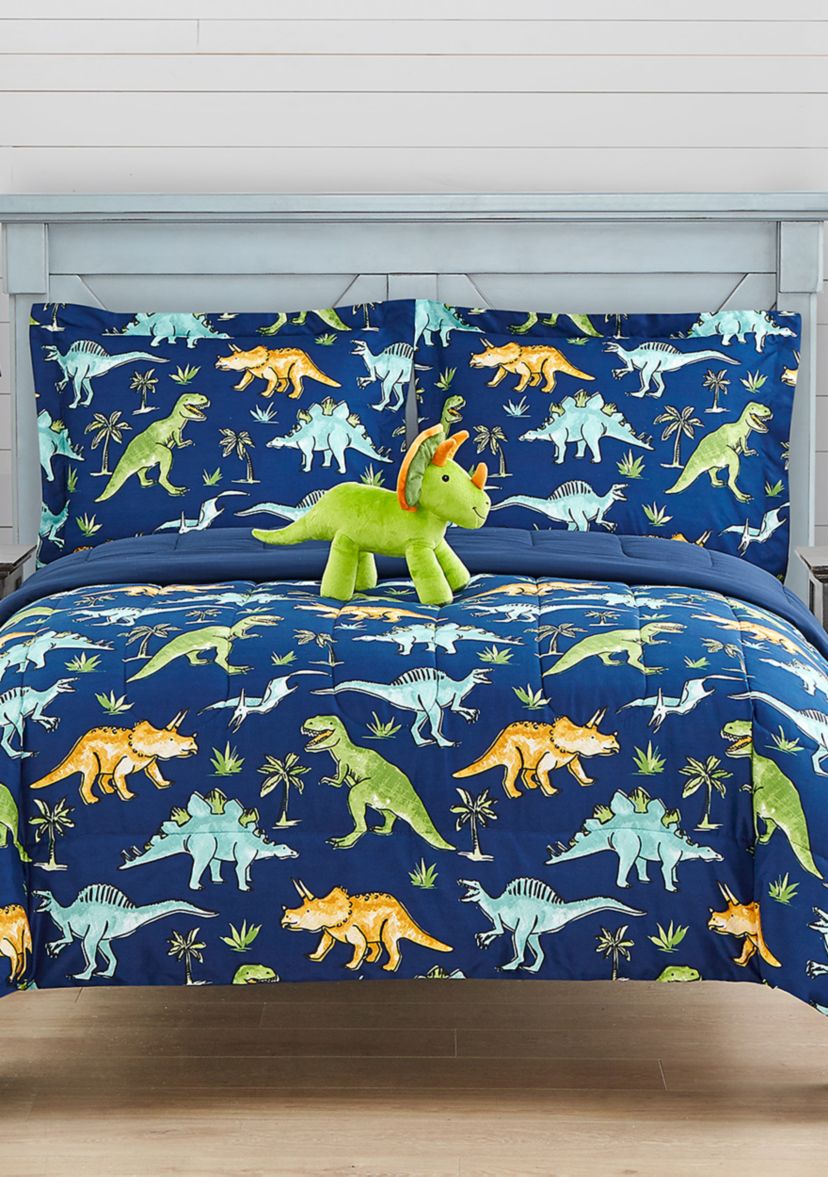 Watercolor Dinosaur Comforter Set with Dinosaur Novelty Pillow