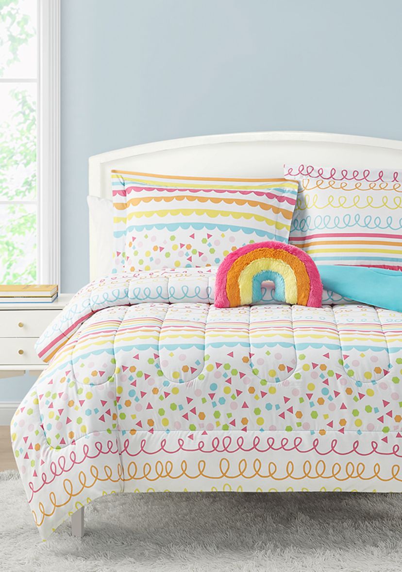 Color Pop Rainbow Reversible Comforter Set with Rainbow Novelty Pillow