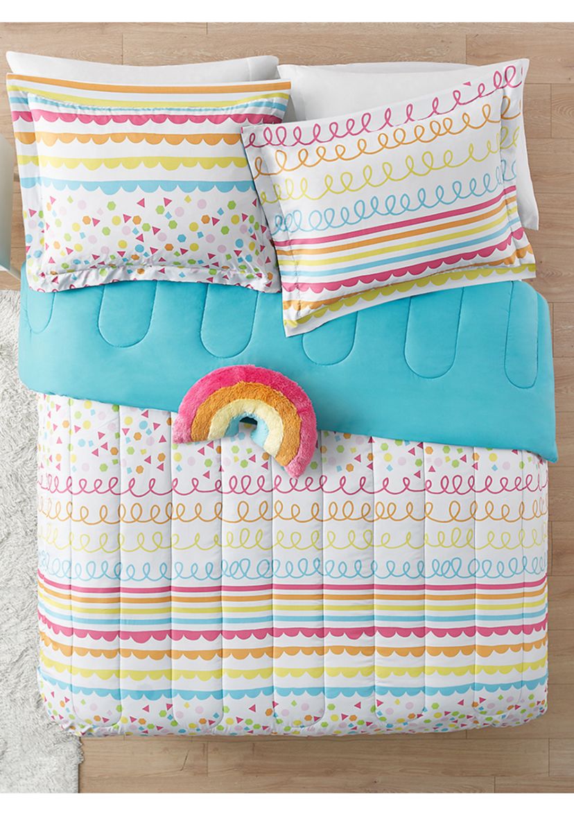 Color Pop Rainbow Reversible Comforter Set with Rainbow Novelty Pillow