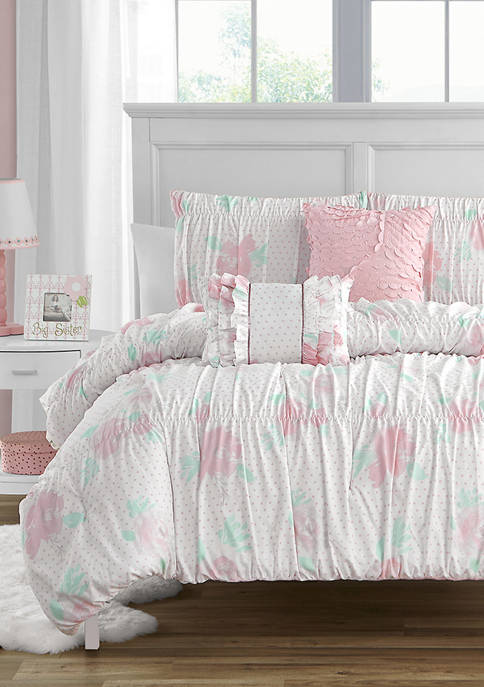 Tabitha Smocked Texture Pink Comforter Set with 2 Decorative Pillows