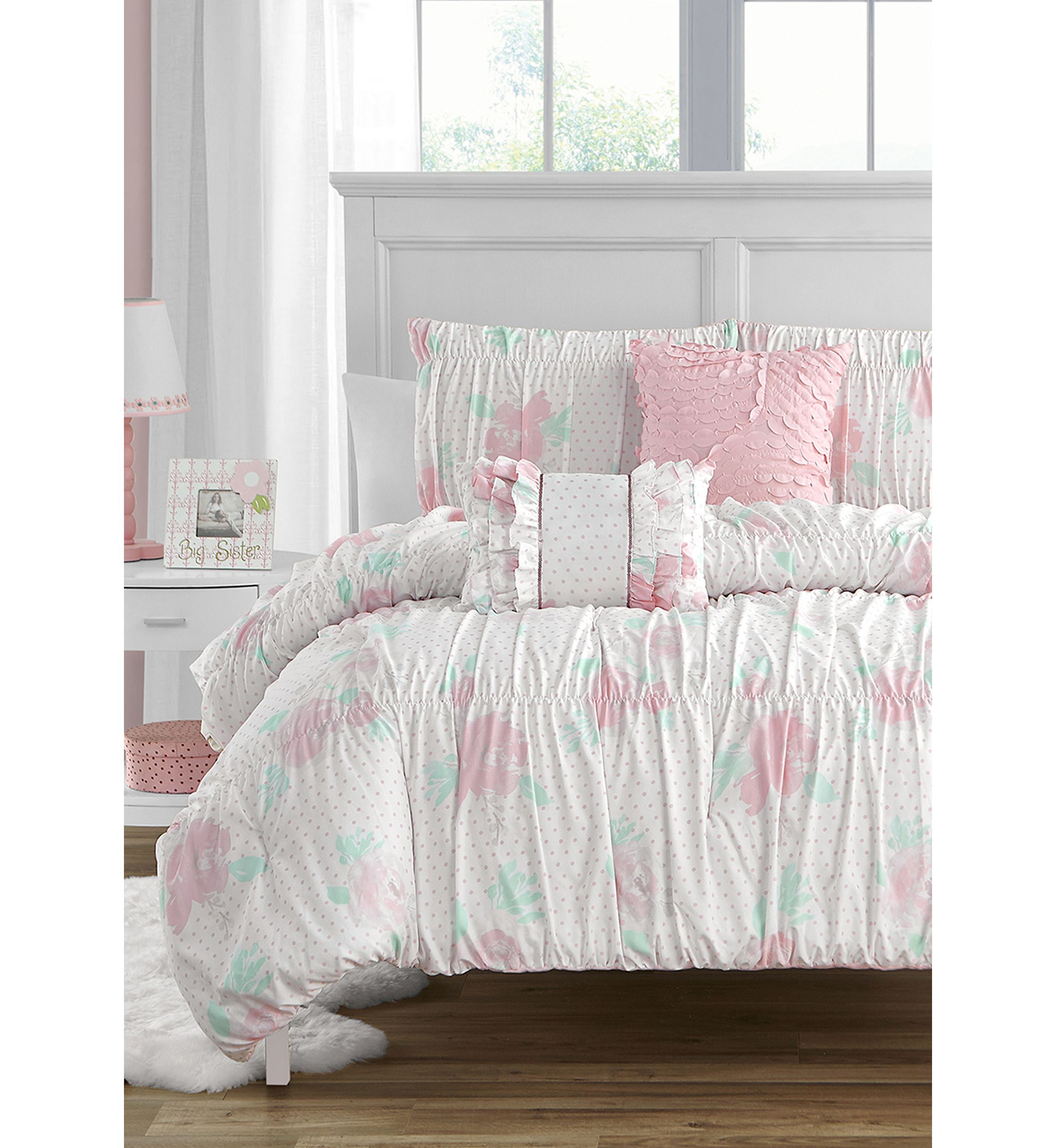 Tabitha Smocked Texture Pink Comforter Set with 2 Decorative Pillows