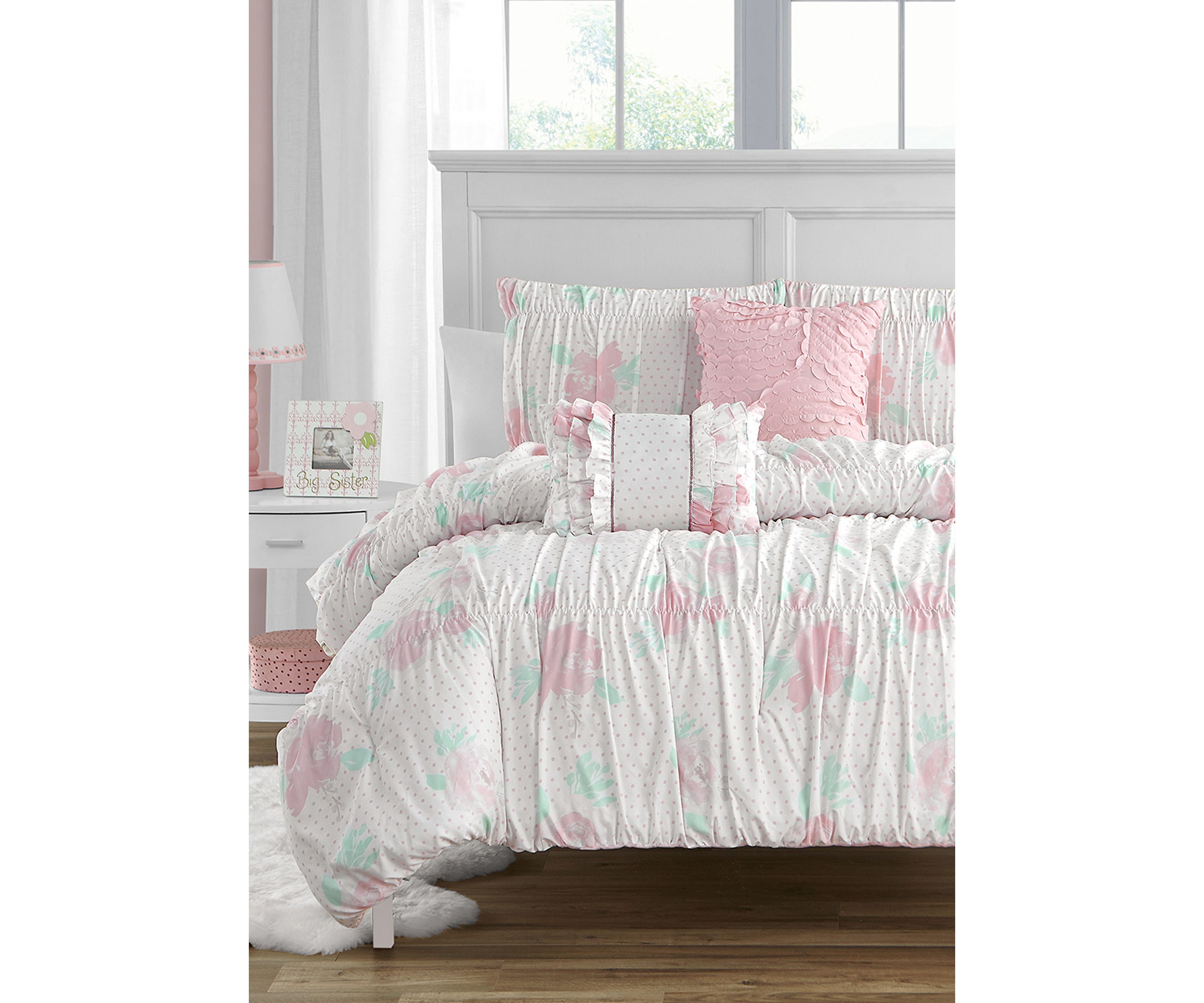 Tabitha Smocked Texture Pink Comforter Set with 2 Decorative Pillows