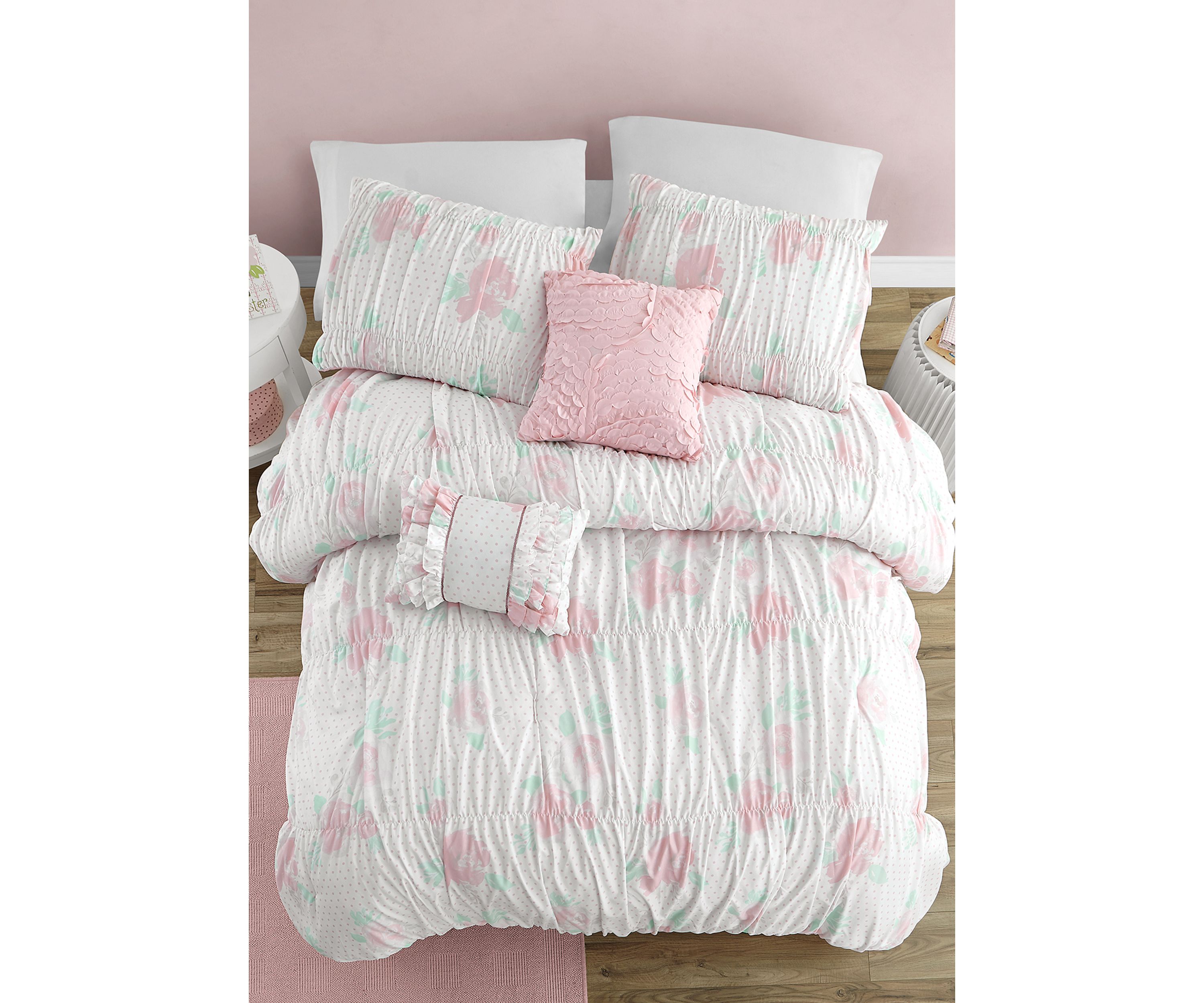 Tabitha Smocked Texture Pink Comforter Set with 2 Decorative Pillows
