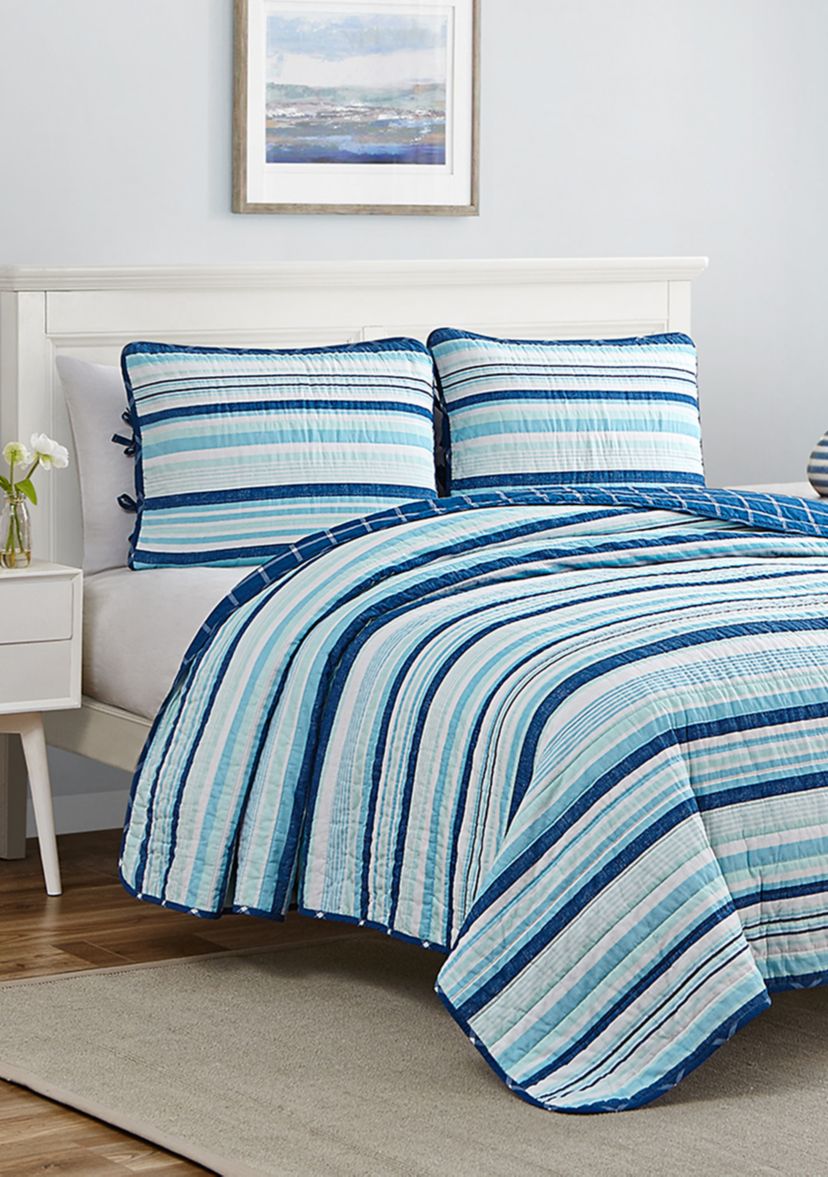 Newport Stripe Cotton Reversible Quilt Set