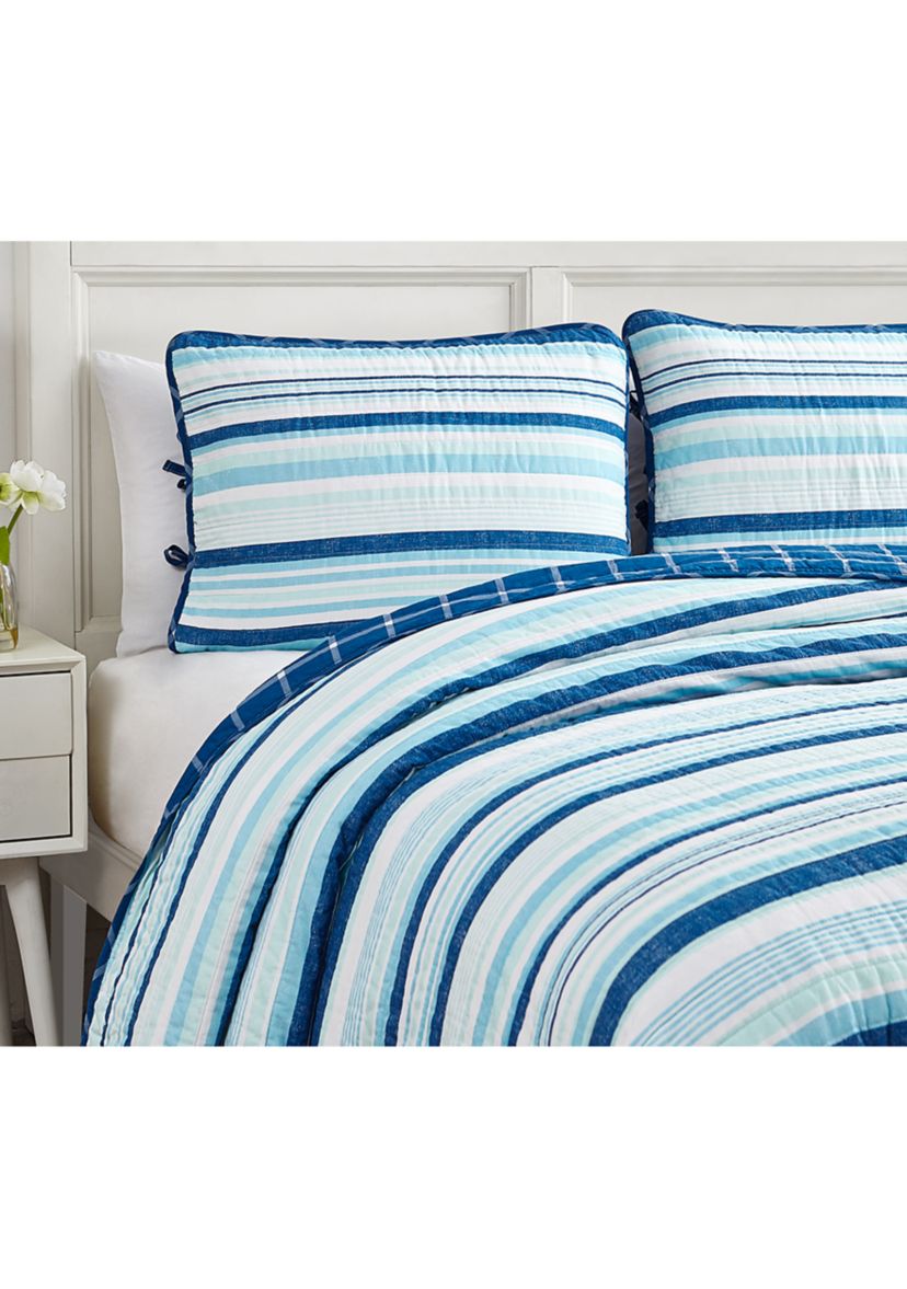 Newport Stripe Cotton Reversible Quilt Set