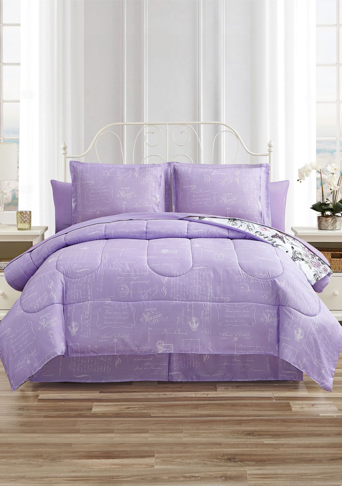 Paris Floral Lilac Ultra Soft Microfiber Reversible Comforter Set
