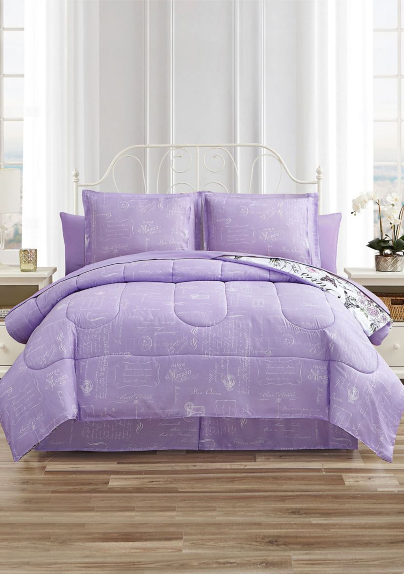 Paris Floral Lilac Ultra Soft Microfiber Reversible Comforter Set