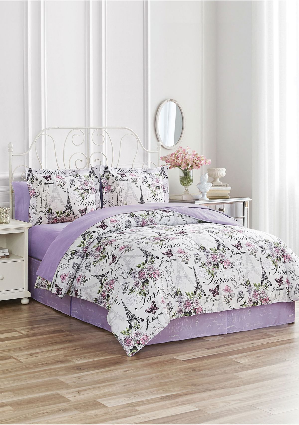 Paris Floral Lilac Ultra Soft Microfiber Reversible Comforter Set