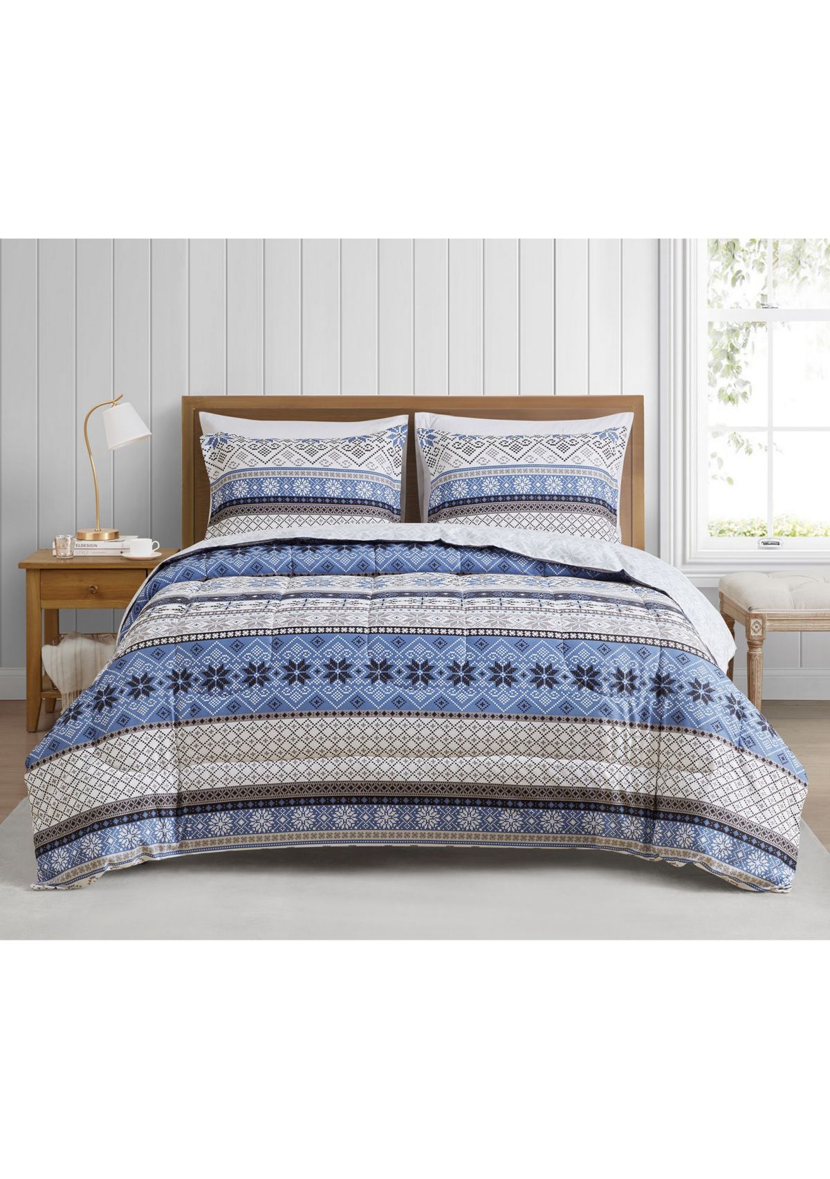 Fair Isle Blue Microfiber Comforter Set