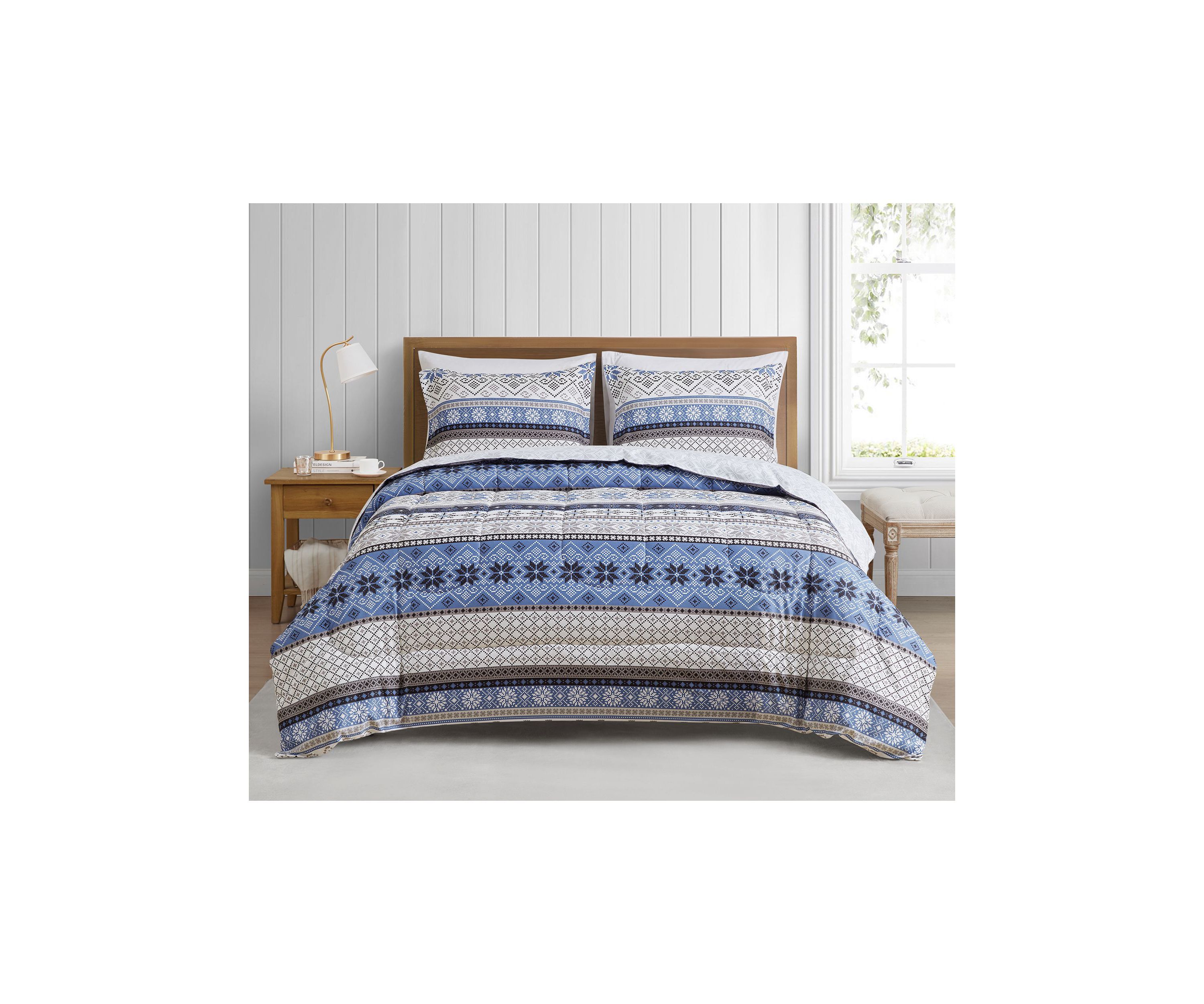 Fair Isle Blue Microfiber Comforter Set