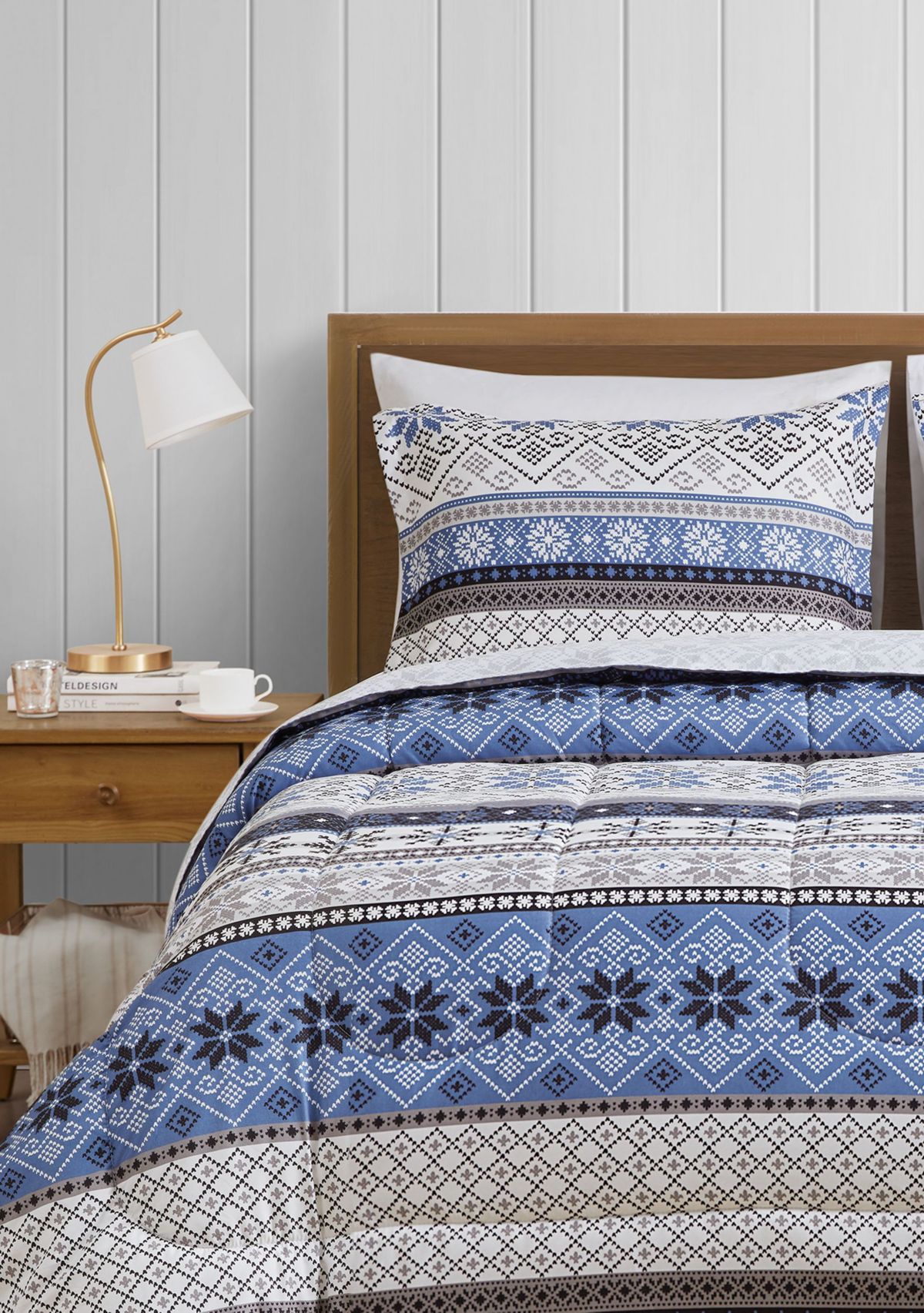 Fair Isle Blue Microfiber Comforter Set