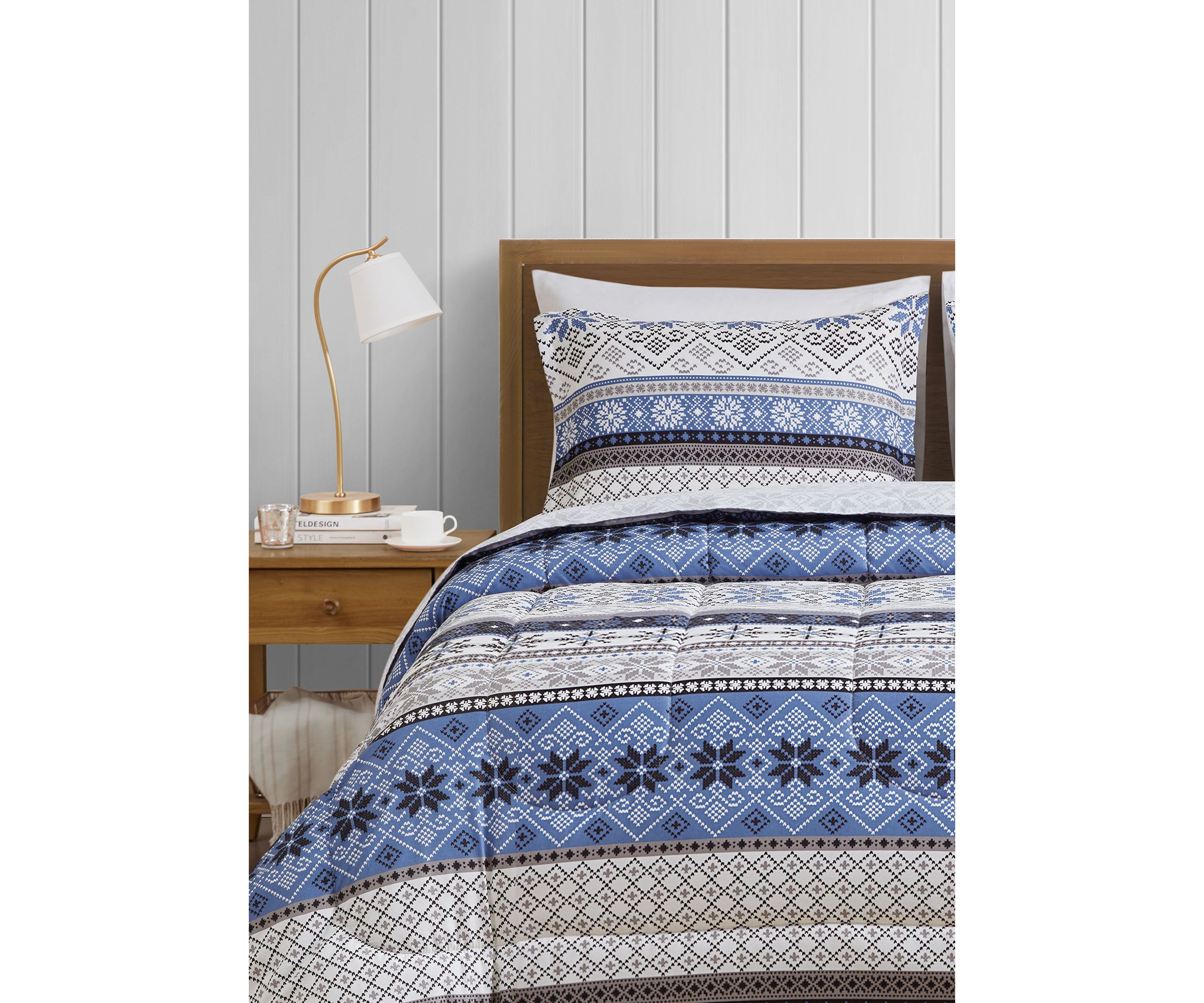 Fair Isle Blue Microfiber Comforter Set