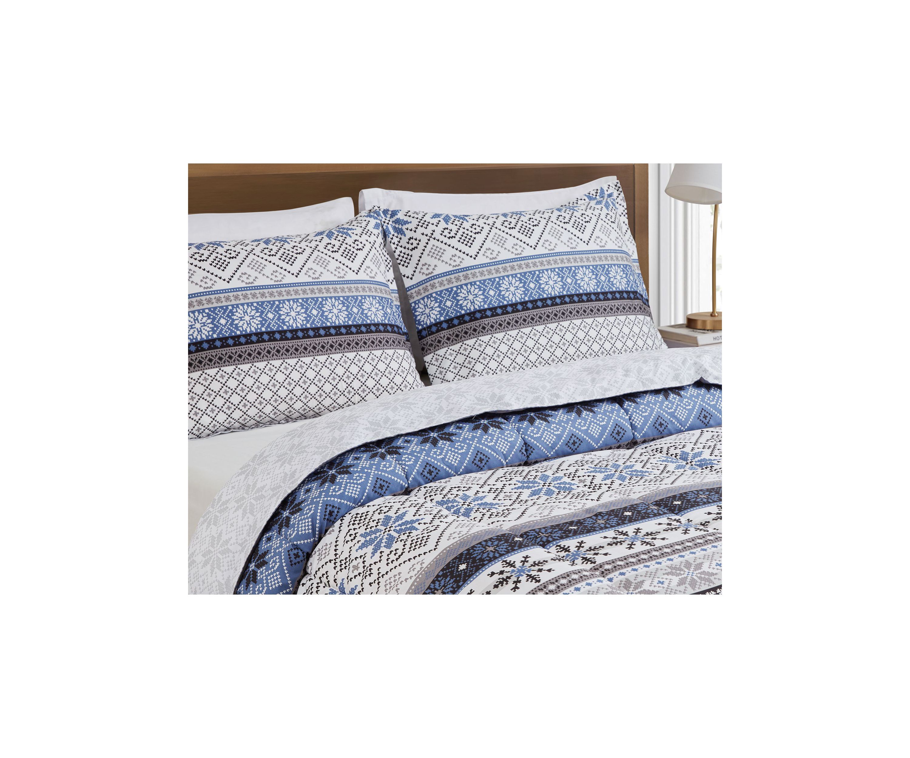 Fair Isle Blue Microfiber Comforter Set