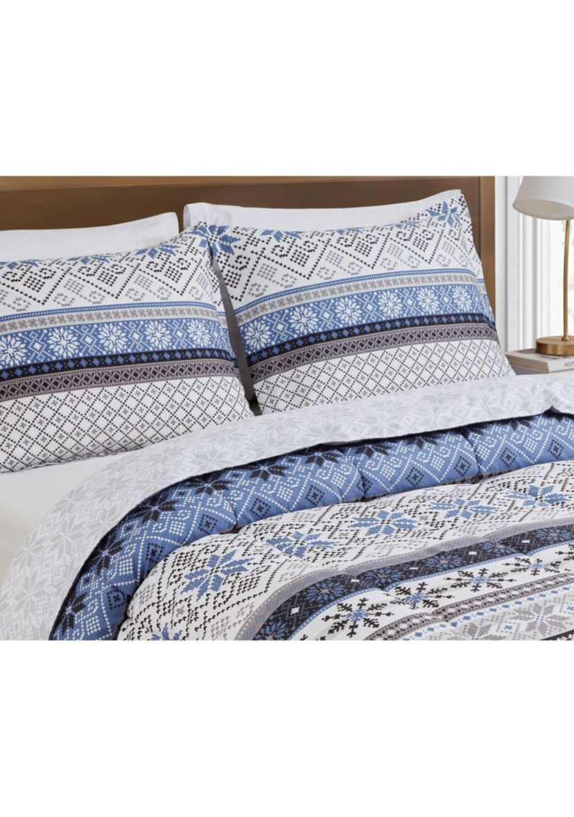 Fair Isle Blue Microfiber Comforter Set