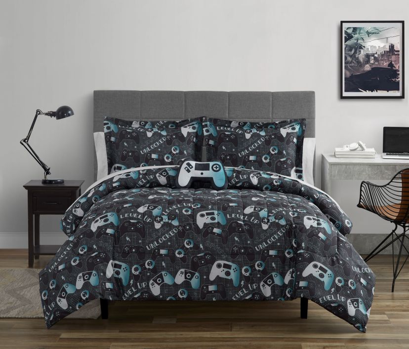 Next Level Dark Grey/Blue 3-4 Piece Microfiber Comforter Set