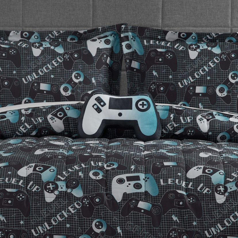 Next Level Dark Grey/Blue 3-4 Piece Microfiber Comforter Set