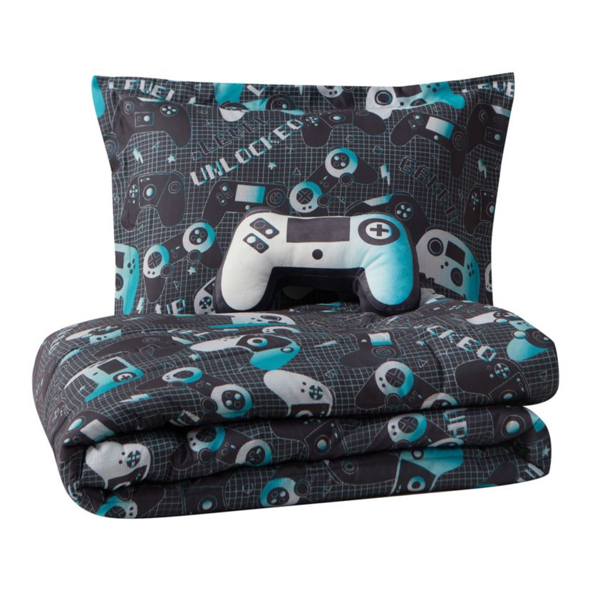 Next Level Dark Grey/Blue 3-4 Piece Microfiber Comforter Set