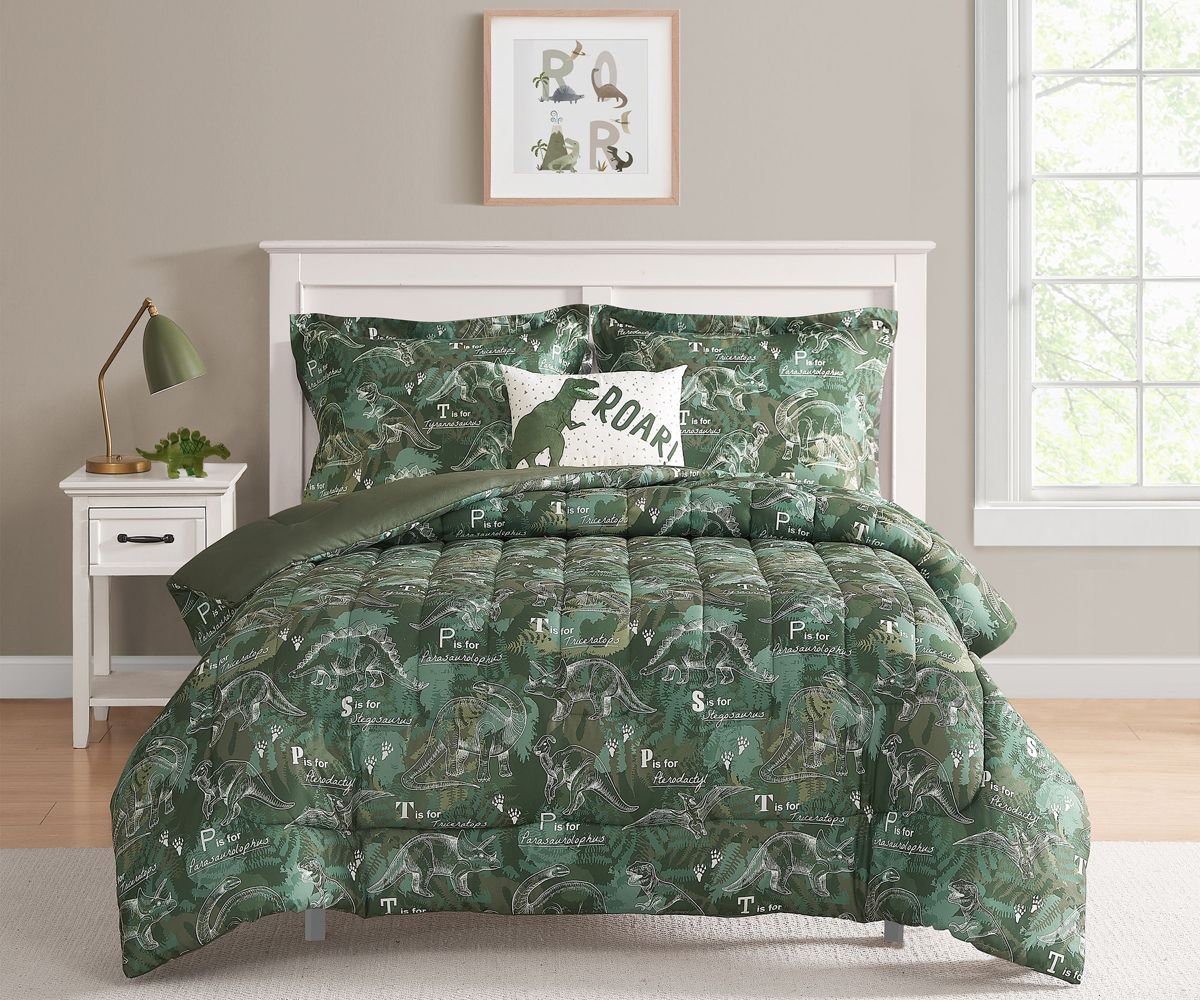 Dino Forest Green 3-4 Piece Microfiber Comforter Set