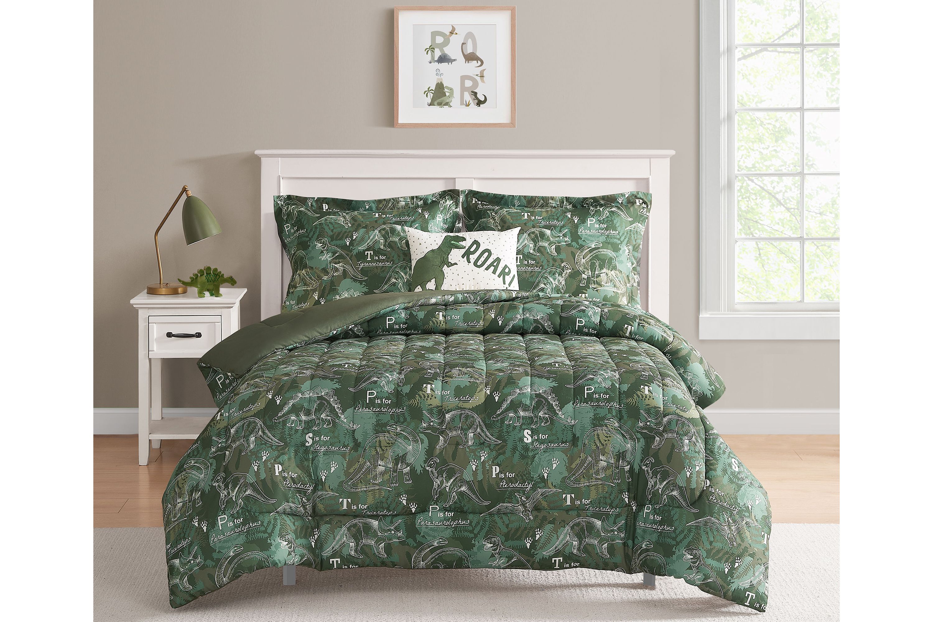 Dino Forest Green 3-4 Piece Microfiber Comforter Set